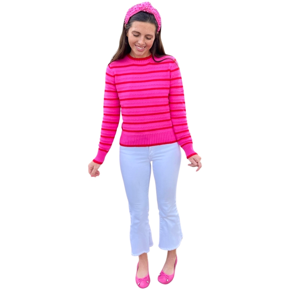 Strut & Bolt Pink & Red Metallic‎ Candy Stripe Sweater